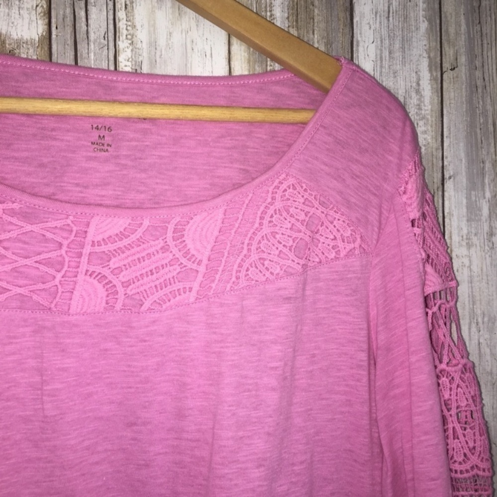 Woman Within Pink Long Sleeve Lace Blouse - Picture 3 of 4